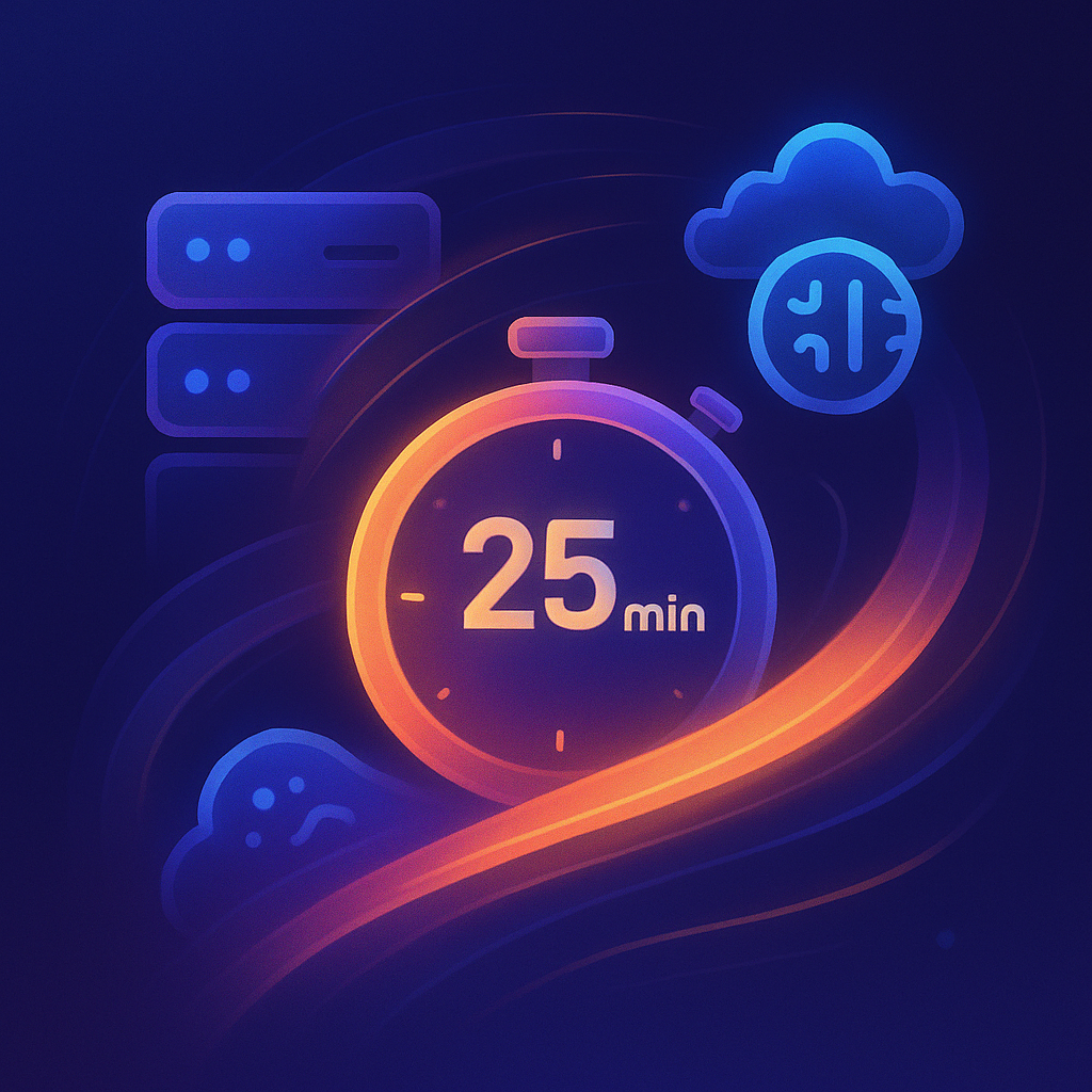 Illustration showing the ability to build production agents in 25 minutes with zero infrastructure or backend skills
