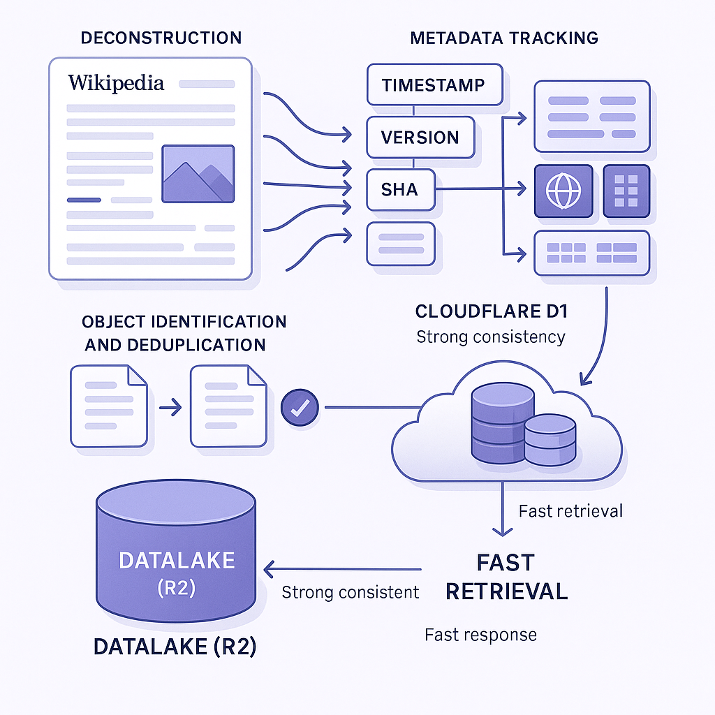 Cloudflare D1 SQL database and R2 object storage architecture for metadata management in retrieval augmented generation (RAG) systems