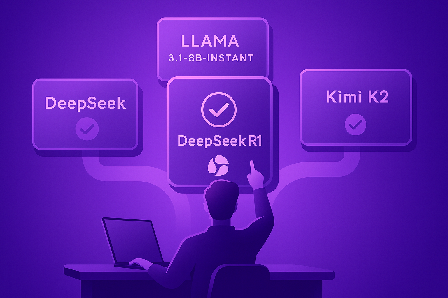 Person approving tasks orchestrated by Raindrop SmartInference to use multiple AI models - illustration showing the difficulty of choosing the right AI model